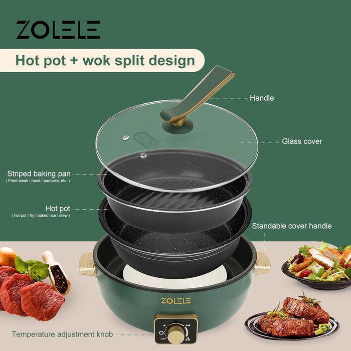 وعاء الطبخ الكهربائي المزدوج من زوليلي ZC300، سعة 6 لتر - أخضر