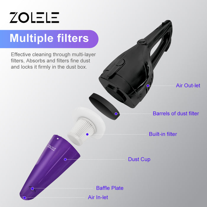 Zolele ZE001 مكنسة كهربائية محمولة 2 في 1 - أرجواني