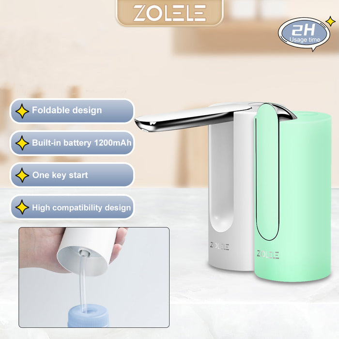 Zolele ZL100 自动折叠水泵 兼容各种类型桶 1200mAh 电池 USB 充电 - 白色